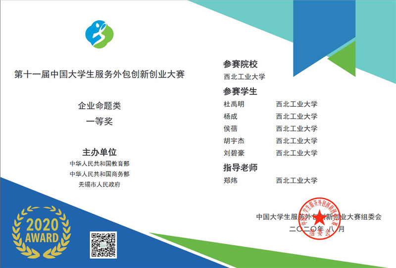 西工大软件学子在第十一届中国大学生服务外包创新创业大赛中喜获佳绩